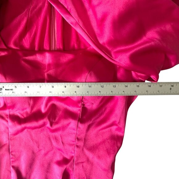 Ieena for Mac Duggal Puff Sleeve High Slit Formal Satin Gown Hot Pink Size 6 - Picture 7 of 10